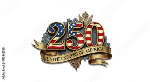 250th anniversary of the united states of america commemorative emblem with flag pattern and banner