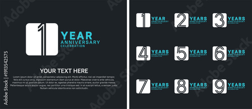 anniversary logo set with circle. white and blue color on black background for celebration moment