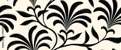 Hand-drawn abstract floral seamless pattern with flower brush shape. 