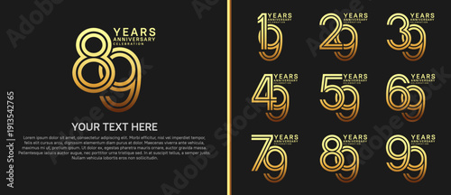 anniversary logo set multiple line style. gold color on black background for celebration moment