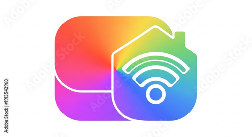 Colorful smart home security icon with wifi symbol and house shape on gradient background for technology and internet concepts