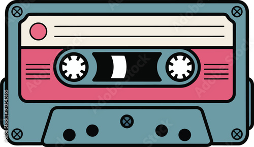 Retro 80s Audio Cassette Tape Vector Illustration: Vintage Mixtape Icon.