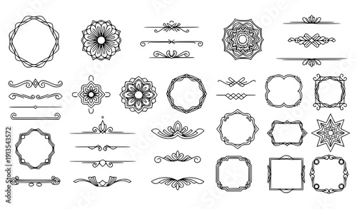 Modern ornamental decorative vector elements set with geometric frames and abstract designs