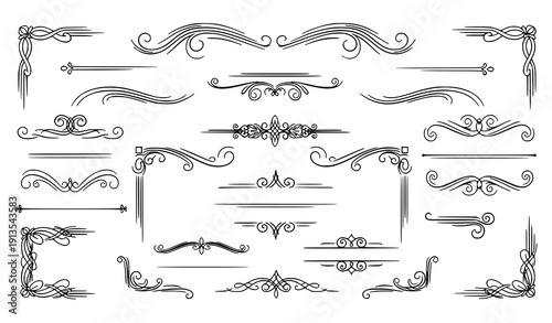 Elegant ornamental decorative vector set with floral borders, frames, and vintage swirl elements