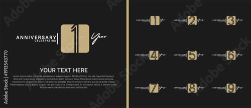 anniversary logo set with square. brown and white color on black background for celebration moment