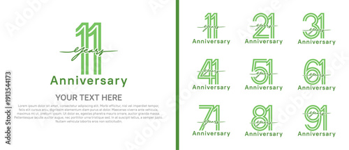 anniversary logo set with handwriting. green color on white background for celebration moment