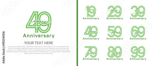 anniversary logo set with handwriting. green color on white background for celebration moment