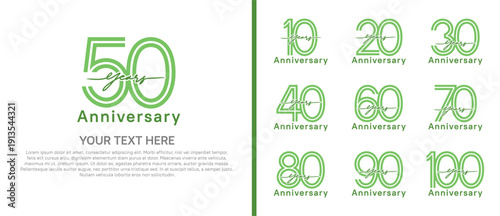anniversary logo set with handwriting. green color on white background for celebration moment