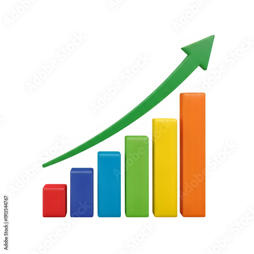 Colorful bar graph with upward trend arrow isolated on transparent background Free Download Colorful bar graph with upward trend arrow isolated on transparent background - GFXLoad