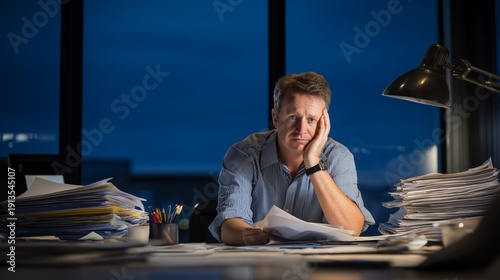 Late night stress for perth business owner at desk work environment emotional struggle