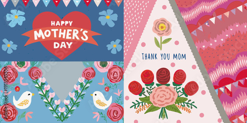 A colorful collage of mother s day cards with floral and bird designs
