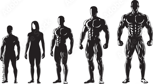 Human Silhouettes of Different Body Types and Shapes Standing