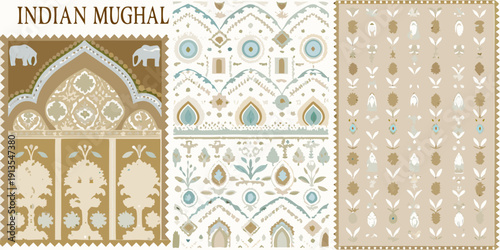 Indian mughal architectural pattern with ornate details and repeating motifs