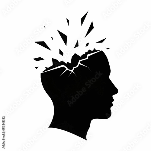 Cracked Human Head Silhouette Mental Stress.