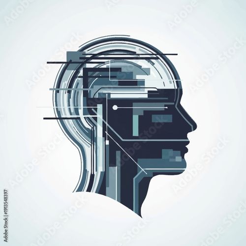 Futuristic Human Head with Circuitry Design.