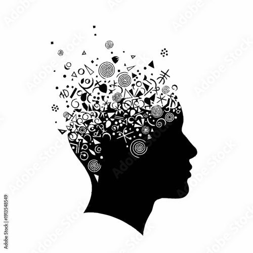 Human Head Silhouette with Creative Symbols.