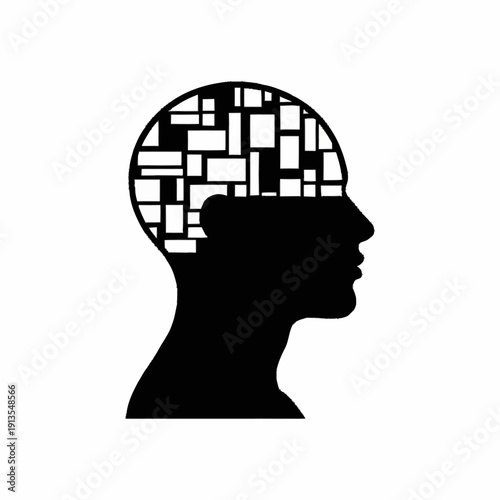 Human Head Silhouette with Puzzle Pieces Brain.