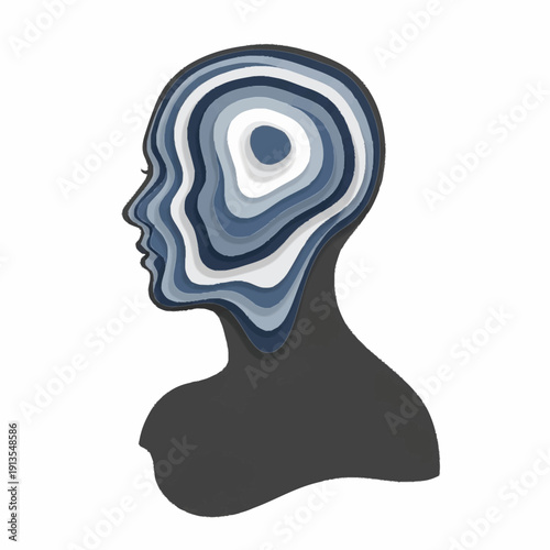 Human Head Silhouette with Topographic Brain.