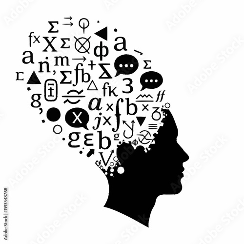 Silhouette Head with Mathematical Symbols Inside.