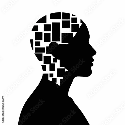 Silhouette of a Human Head with Puzzle Pieces.