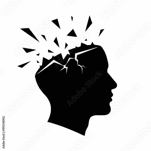 Silhouette of Head with Shattered Mind.