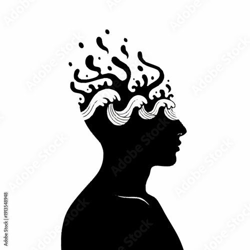 Silhouette of Man with Turbulent Thoughts.