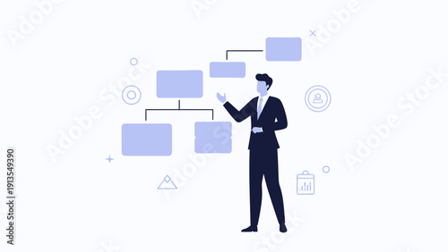 Businessman presenting flowchart, strategy, planning, business concept, organization chart
