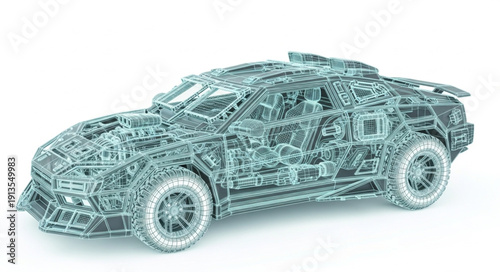 Futuristic Car Made of Circuit Board Components.