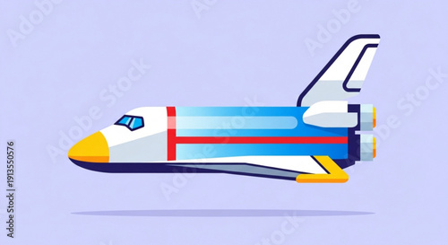 Space shuttle in flight with vibrant colors and dynamic design on a light blue background for technology and travel concepts