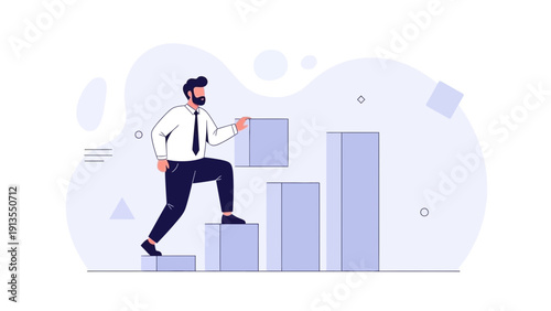 Businessman climbing stairs, career growth, success concept illustration
