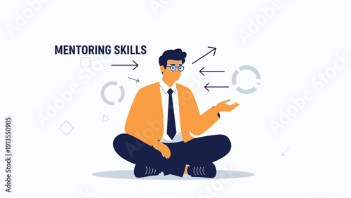 Business Mentor Guiding Growth with Arrows and Circles