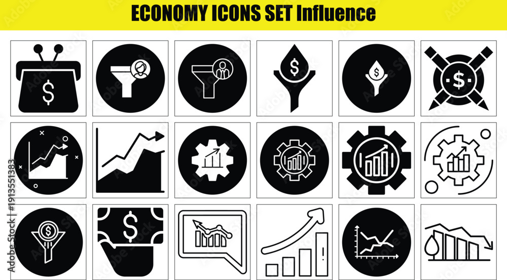 Obraz premium Economy business icons set for finance and investment concepts various symbols