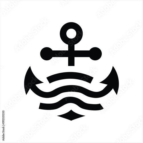 Executive marine shipping business logo featuring an anchor and stylized waves in black.