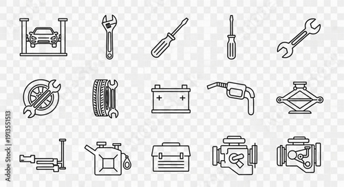 Collection of automotive repair and maintenance tools and equipment.