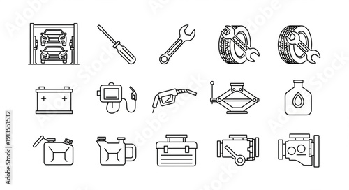 Collection of automotive repair and maintenance tools and parts.