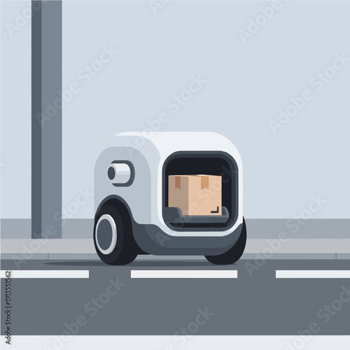 Modern Automated Delivery Vehicle Carrying a Package for Urban Logistics and Future Transportation