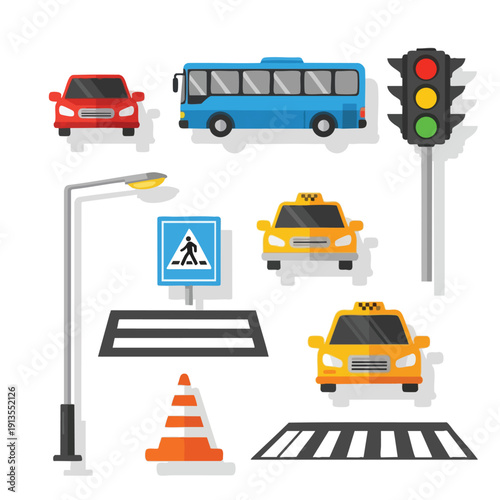 Urban Traffic Intersection with Vehicles and Pedestrian Crossing Safety Elements