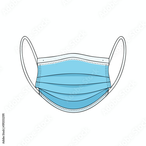 Blue Disposable Medical Face Mask Illustration for Health Protection and Hygiene Safety