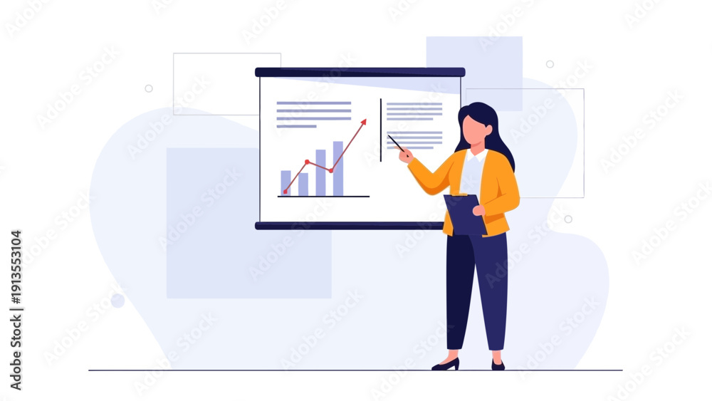 Obraz premium Businesswoman presenting a financial graph on a whiteboard during a meeting
