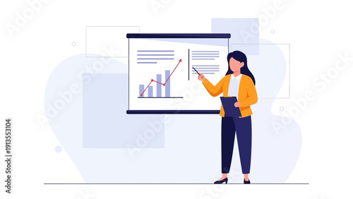 Businesswoman presenting a financial graph on a whiteboard during a meeting