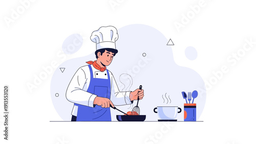 Chef Cooking Food in Kitchen: Professional Culinary Illustration