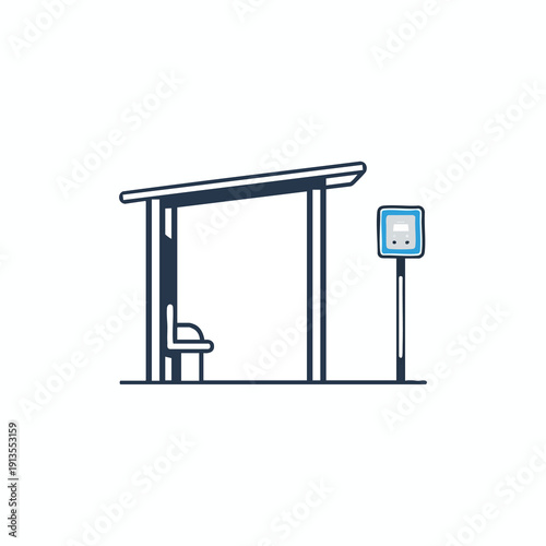 Minimalist Line Icon of City Public Transit Bus Stop Shelter with Signage
