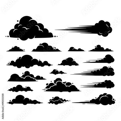 Dark Storm Clouds Silhouette - Vector Weather Icon Pack for Heavy Rain and Thunderstorm