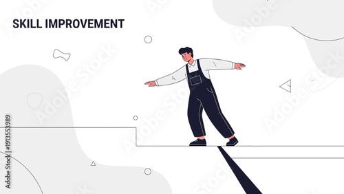 Man balancing on narrow path for skill improvement and career growth concept