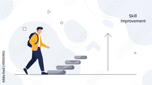 Man climbing stairs symbolizing skill improvement and career growth