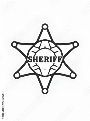 Sheriff star badge Outline icon. Retro vintage sheriff star vector. Western cowboy officer 6 point badge symbol. Hexagonal medal. Vector of Security Police symbol isolated on transparent background.