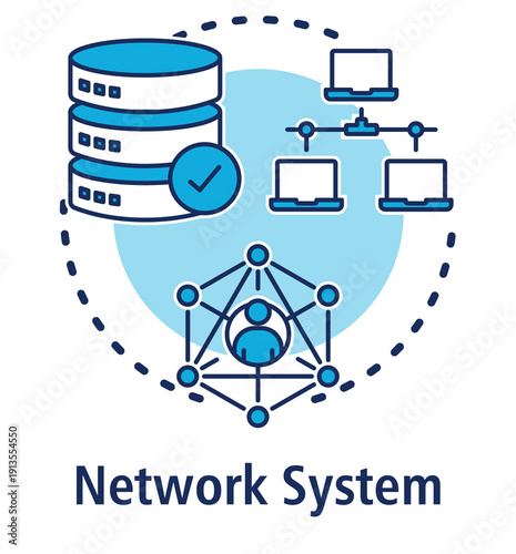 Network System blue concept icon with Server, Network, Connected User.
