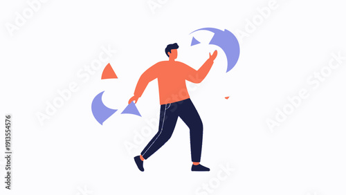 Man juggling abstract shapes, symbolizing multitasking and problem-solving