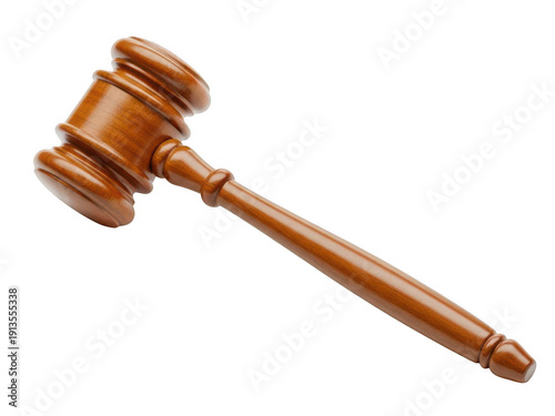 A wooden gavel on a white background