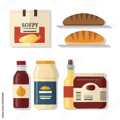 Healthy Breakfast Ingredients with Bread Spreads and Condiments